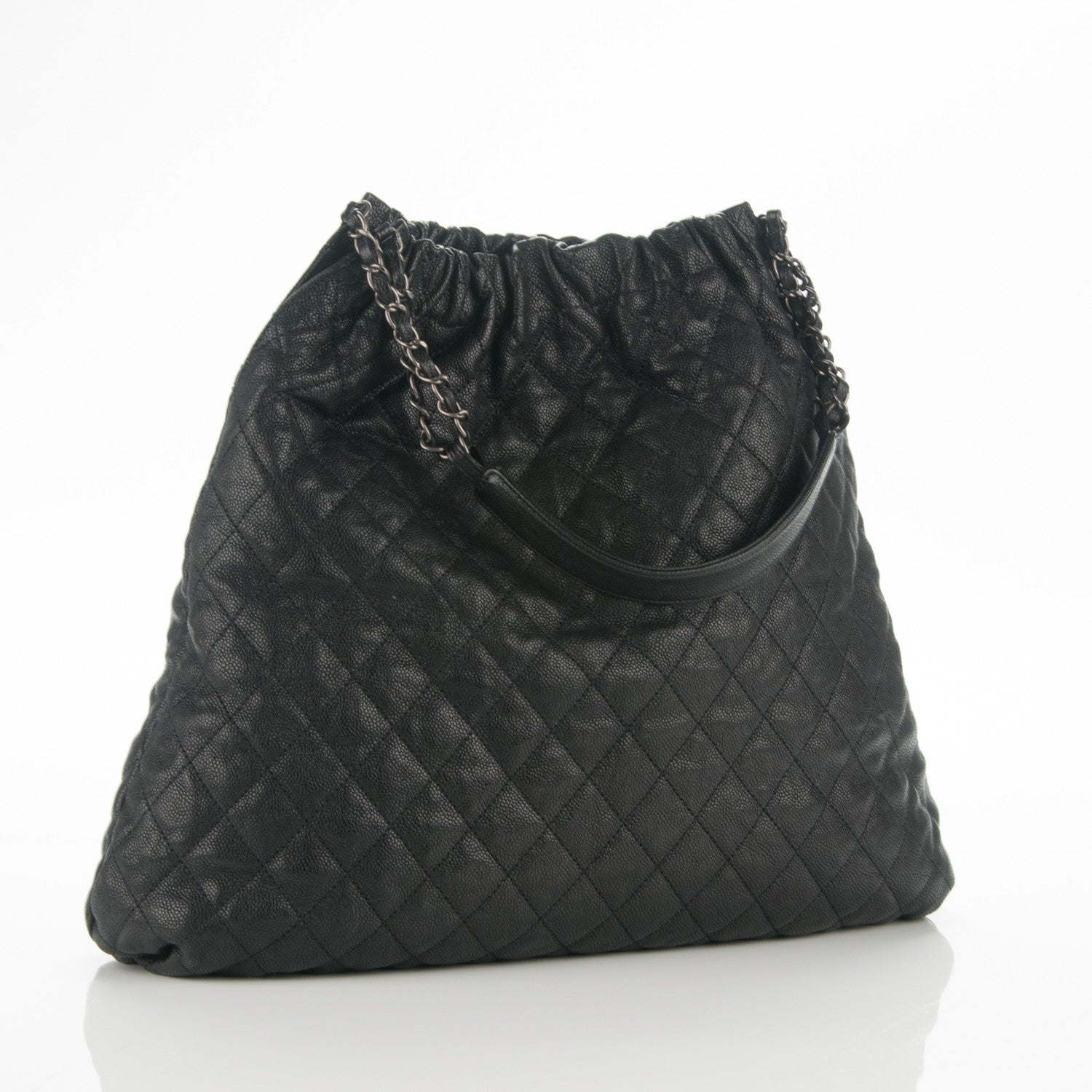 Chanel Distressed Glazed Caviar Quilted Large Elastic Tote Black 3 of 7