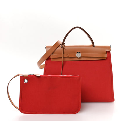 Hermes Vache Hunter Toile Herbag Zip 31 PM Rouge Tomate Natural 2 of 10