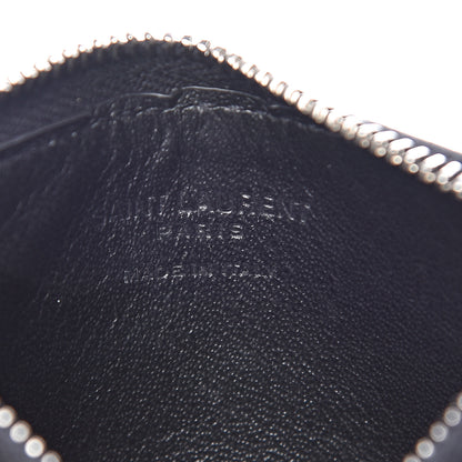 Saint Laurent Calfskin Crocodile Embossed 5 Fragments Zip Pouch Card Holder Black 6 of 8