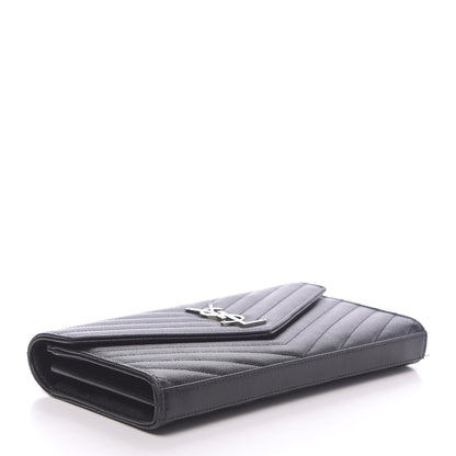 Saint Laurent Grain De Poudre Matelasse Chevron Monogram Chain Wallet Black 4 of 10