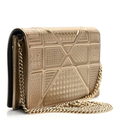 Christian Dior Metallic Patent Micro-Cannage Diorama Wallet on Chain Pouch Gold 3 of 9