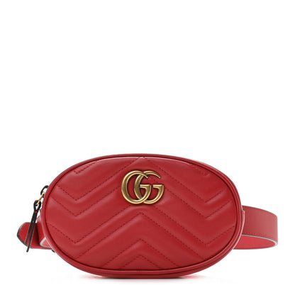 Gucci Calfskin Matelasse GG Marmont Belt Bag 85 34 Hibiscus Red 1 of 12
