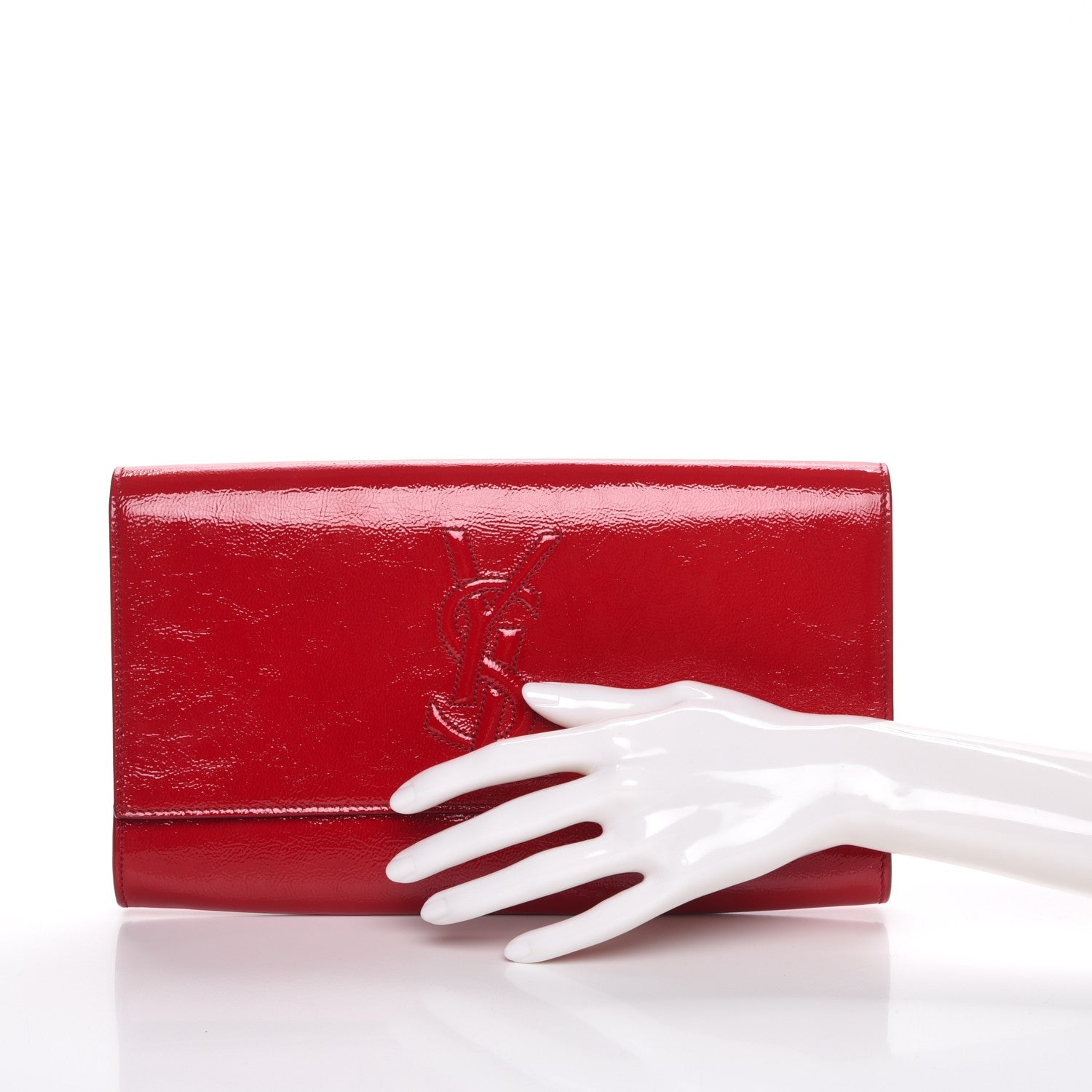 Saint Laurent Textured Patent Monogram Large Belle De Jour Clutch Red 2 of 7