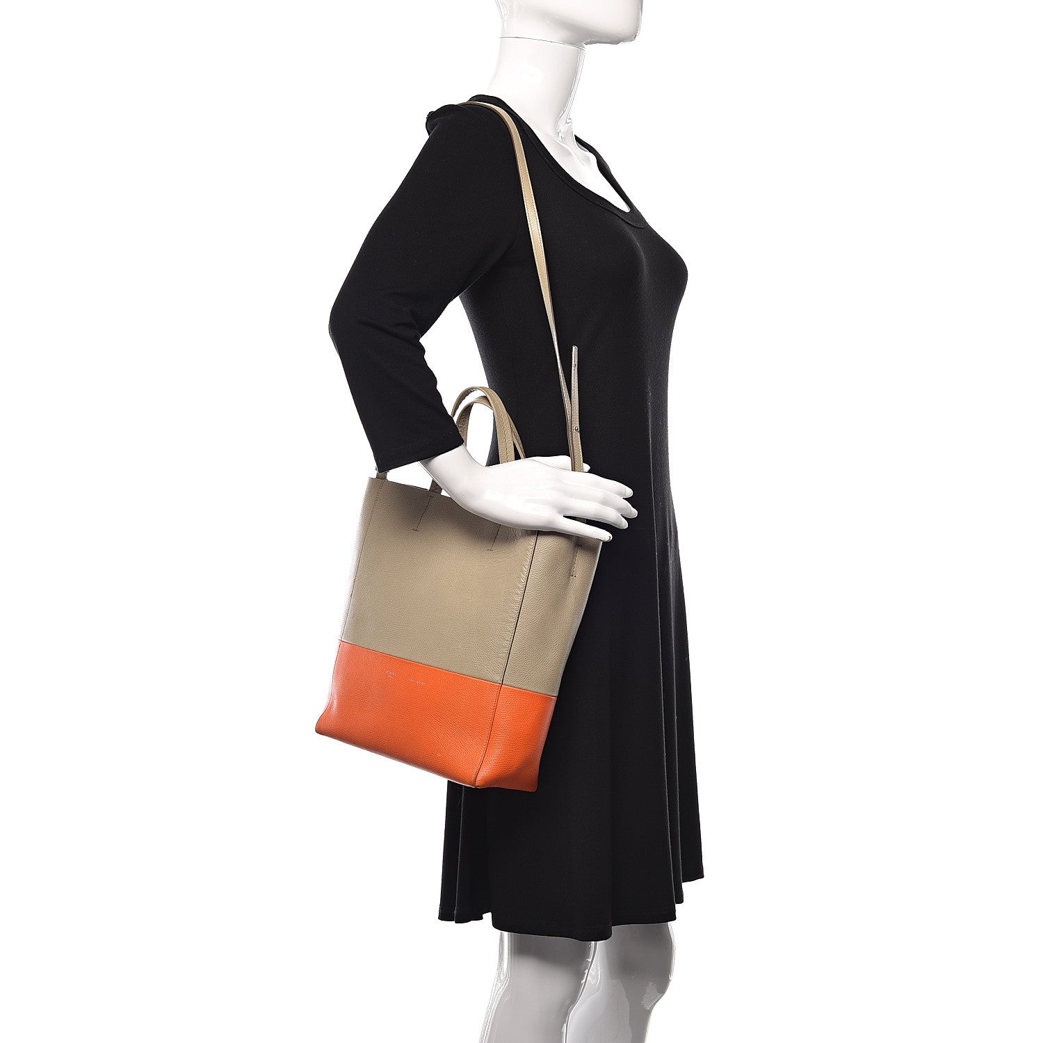 Celine Grained Calfskin Small Vertical Bi-Cabas Fluo Orange Taupe 2 of 23