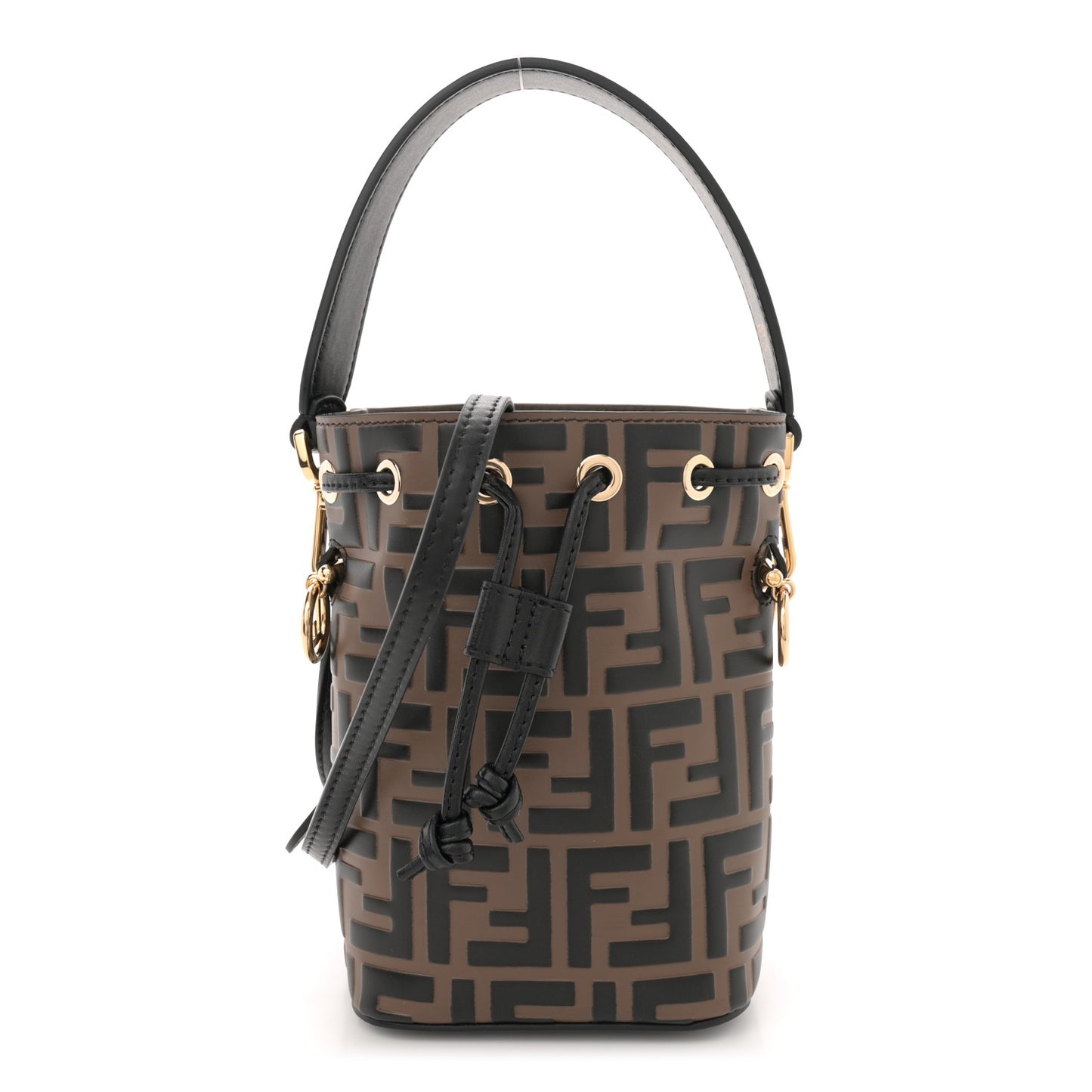 Vitello Liberty F is Fendi Bi-Color FF 1974 Embossed Mini Mon Tresor Bucket Bag Maya Black