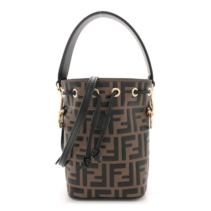 Fendi Vitello Liberty F is Fendi Bi-Color FF 1974 Embossed Mini Mon Tresor Bucket Bag Maya Black 1 of 10