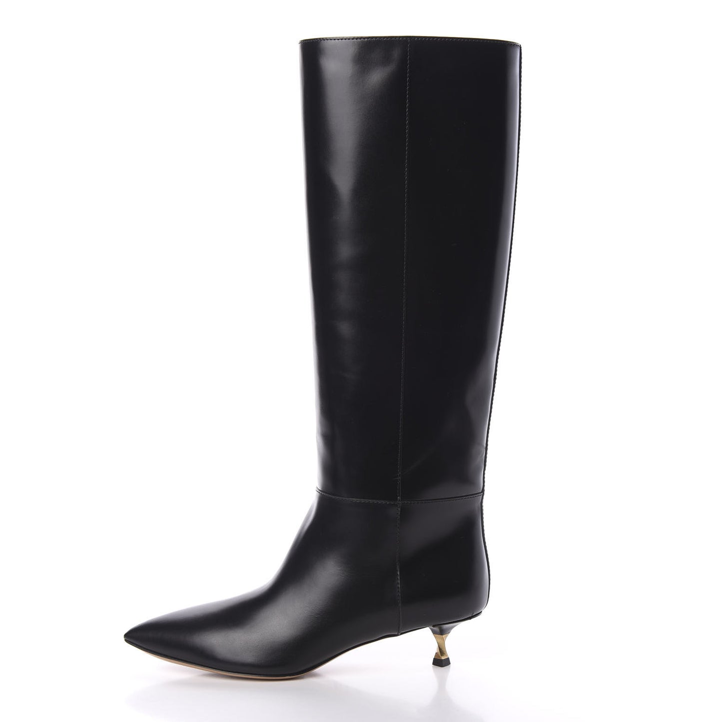 Calfskin Knee High Kitten Heel Boots 36.5 Black