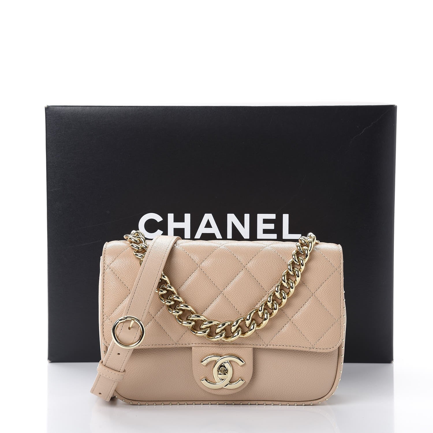 Chanel Caviar Quilted Small Studded Flap Beige 8 of 8