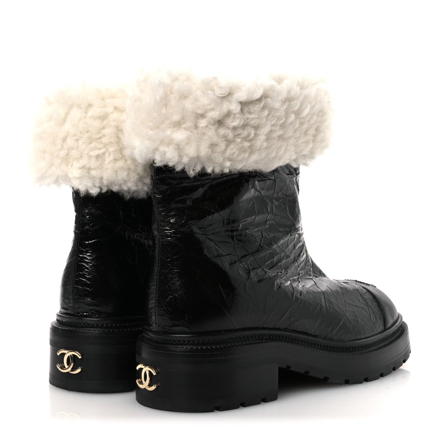 Chanel Lambskin Shearling Short Boots 36 Black 5 of 10