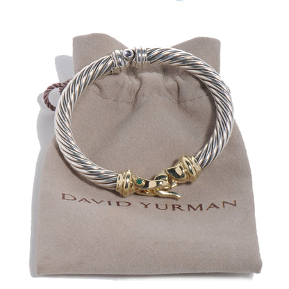 David Yurman Sterling Silver 14K Yellow Gold Green Onyx Pink Tourmaline 7mm Cable Buckle Bracelet 5 of 9