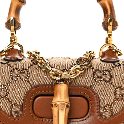 Gucci New Canvas Charisma Calfskin Crystal GG Monogram Small Bamboo 1947 Top Handle Bag Camel Ebony 8 of 11