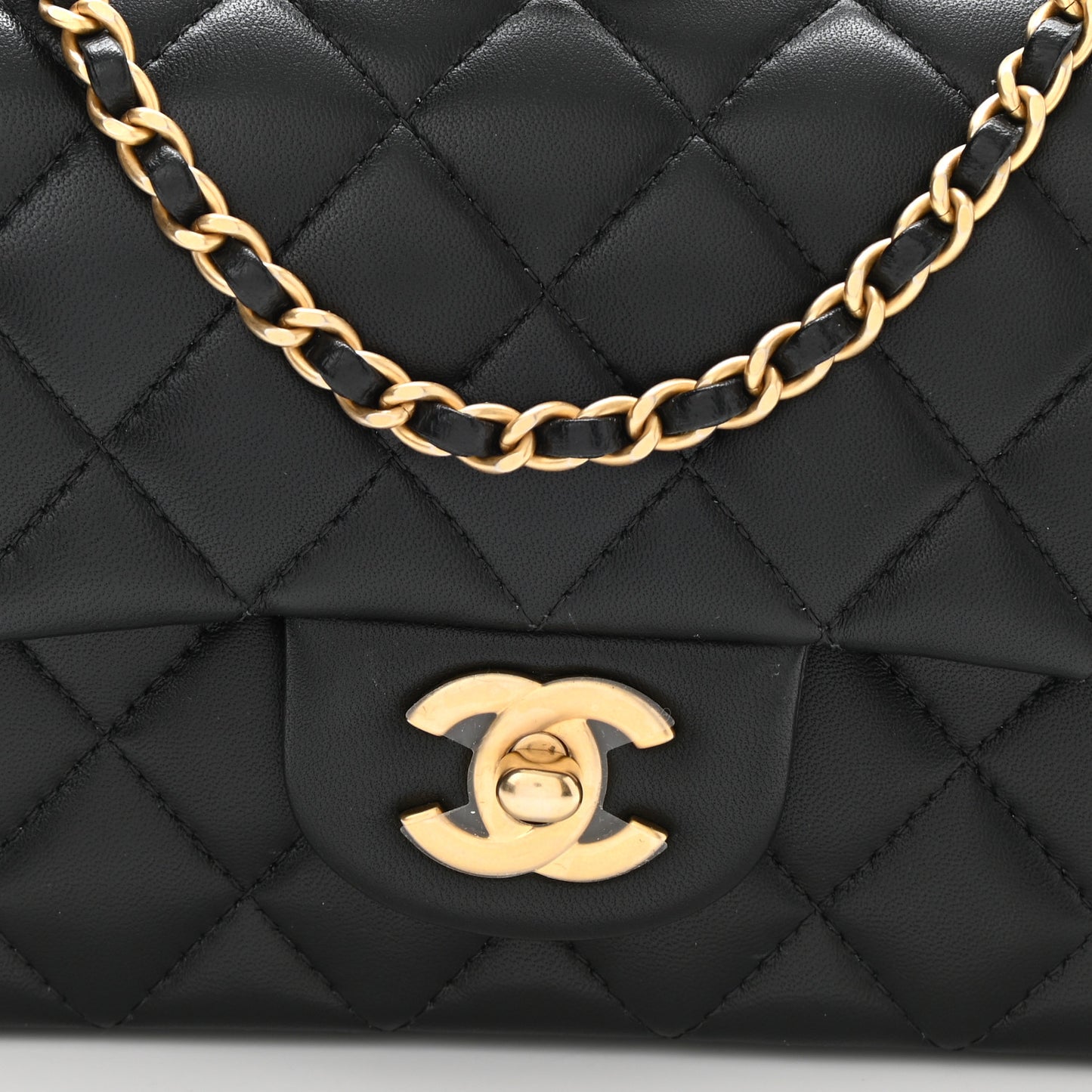 Lambskin Quilted Mini Top Handle Rectangular Flap Black