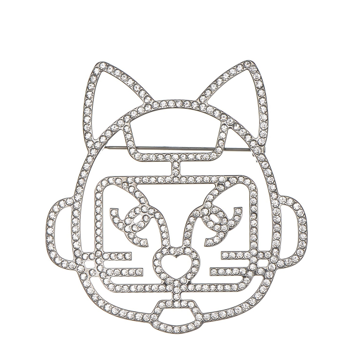 Strass Crystal Emoji Robot Cat Brooch Black Silver