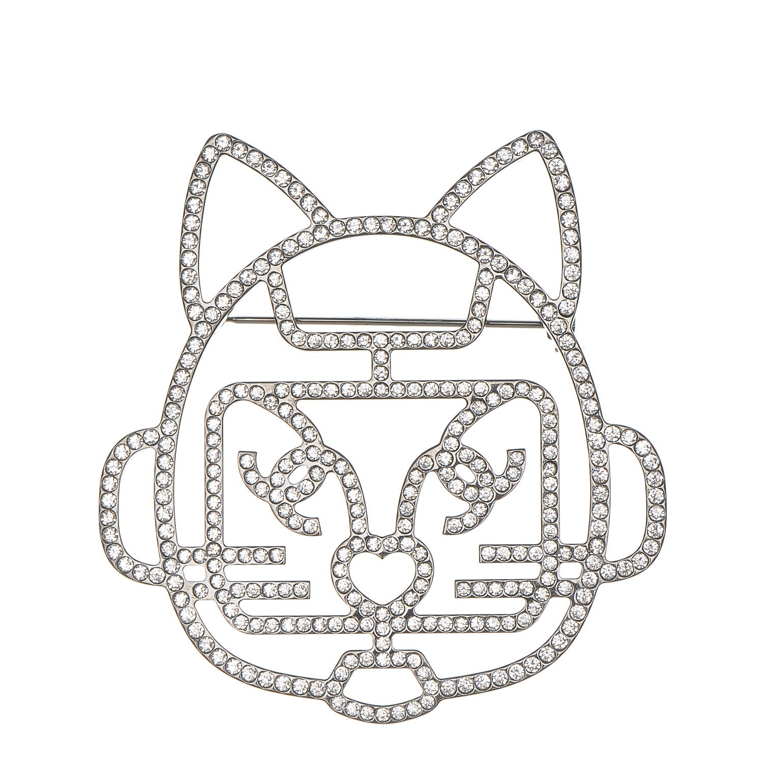 Chanel Strass Crystal Emoji Robot Cat Brooch Black Silver 1 of 4