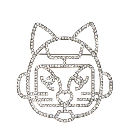 Chanel Strass Crystal Emoji Robot Cat Brooch Black Silver 1 of 4