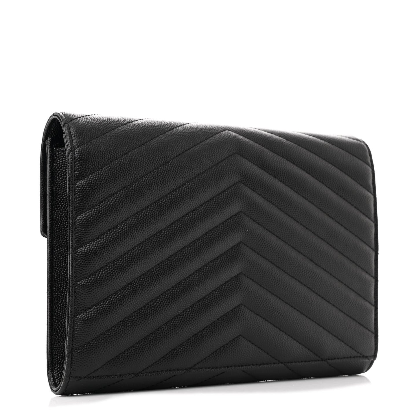 Grain De Poudre Matelasse Chevron Monogram Envelope Clutch Black