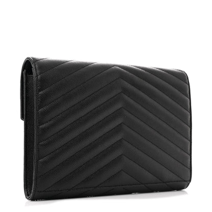 Saint Laurent Grain De Poudre Matelasse Chevron Monogram Envelope Clutch Black 3 of 10