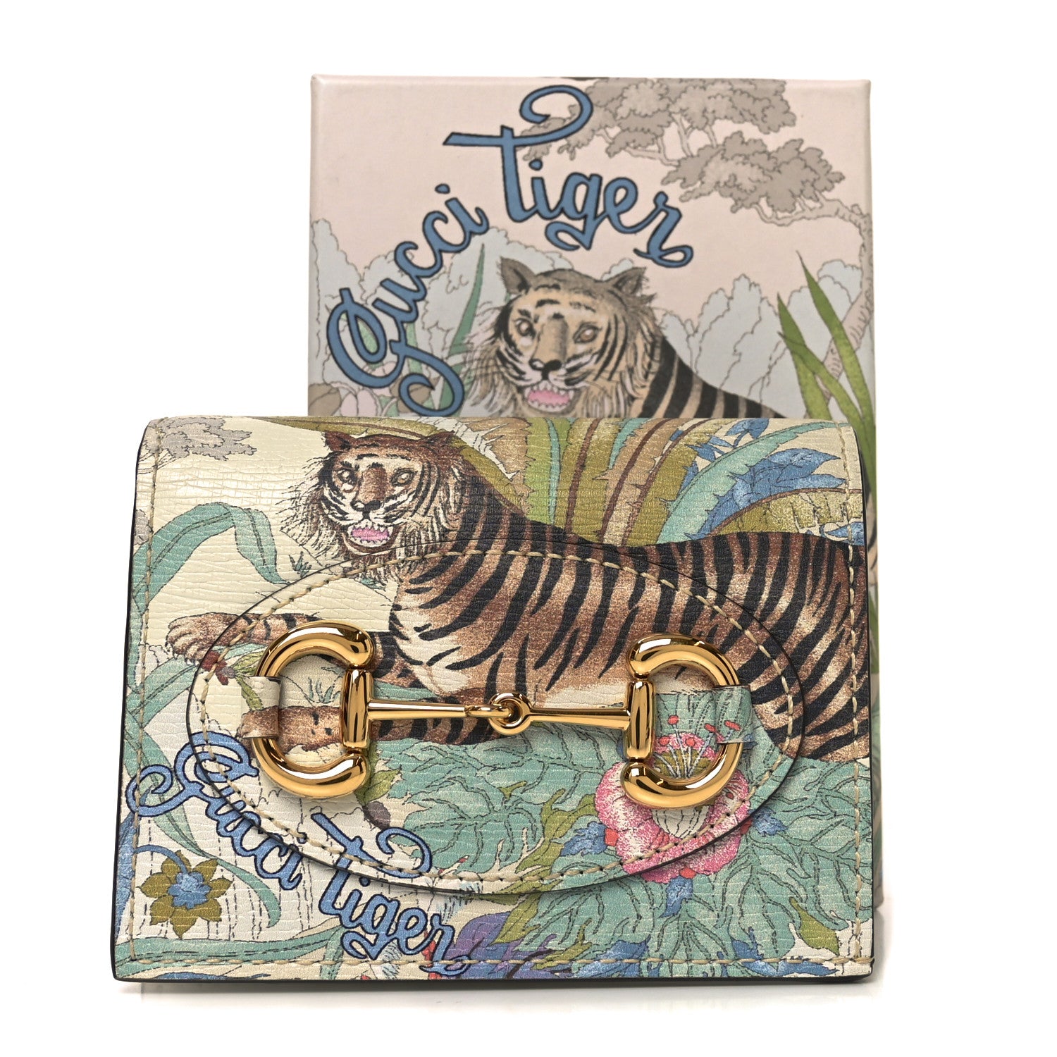 Gucci New Shangai Calfskin Tiger Savanah Horsebit 1955 Card Case
