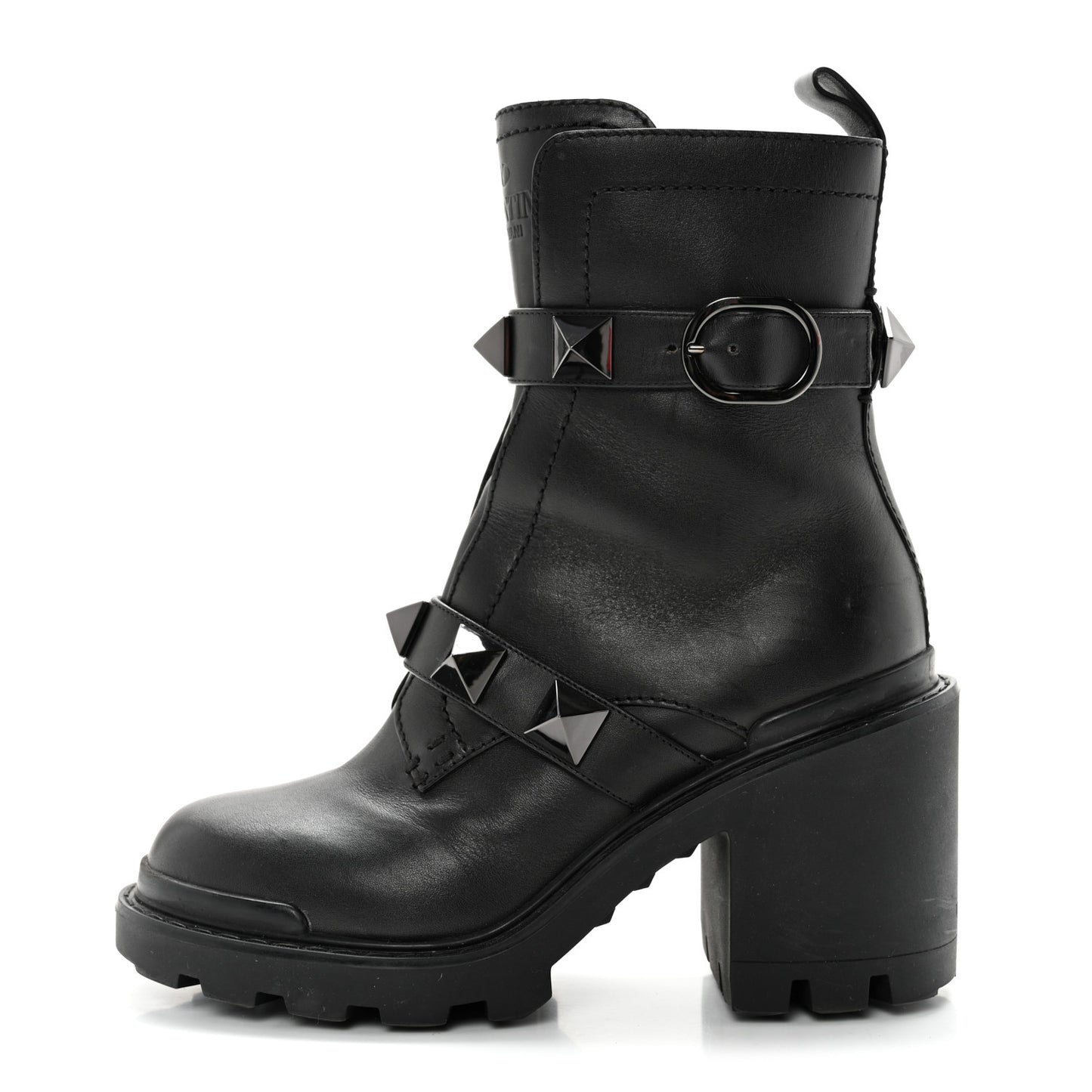 Calfskin Tonal Roman Stud 20/85mm Combat Boots 36.5 Black