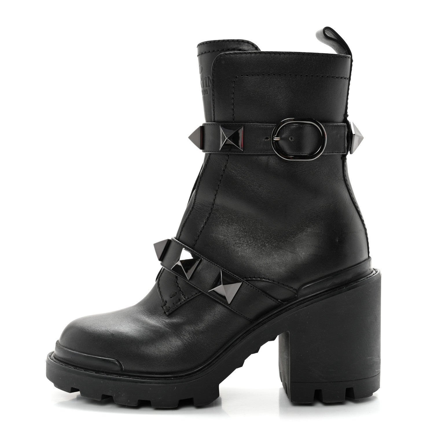 Valentino Garavani Calfskin Tonal Roman Stud 20/85mm Combat Boots 36.5 Black 1 of 15