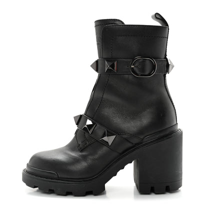 Valentino Garavani Calfskin Tonal Roman Stud 20/85mm Combat Boots 36.5 Black 1 of 15