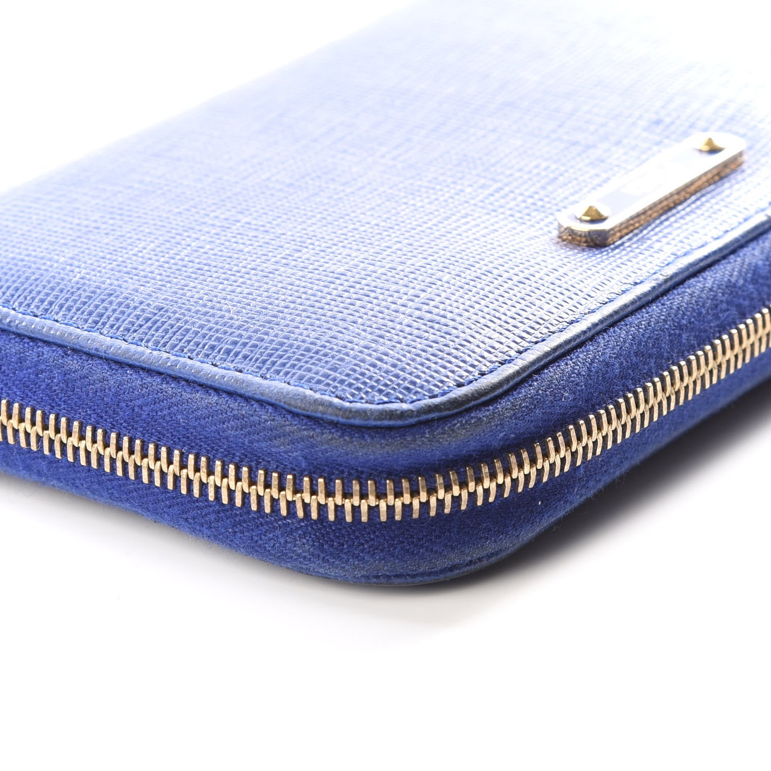 Fendi Vitello Elite Bi-Color Mini Zip Around Wallet Blue Neon Plaster 7 of 13
