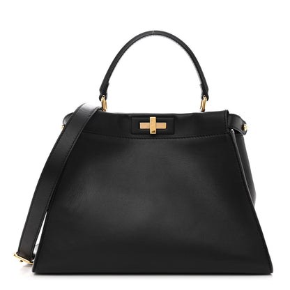 Fendi Vitello Seta Shiny Nappa Medium Peekaboo Iconic Satchel Black 1 of 10