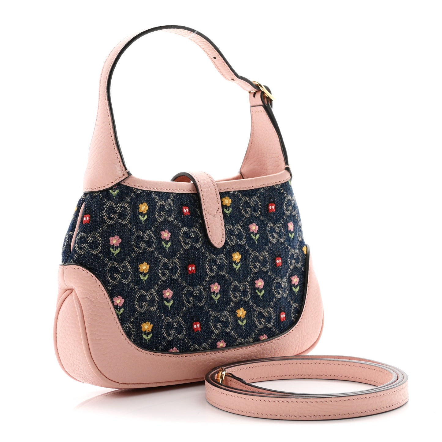 New Denim GG Monogram Calfskin Love Parade Mini Jackie 1961 Hobo Light Pink