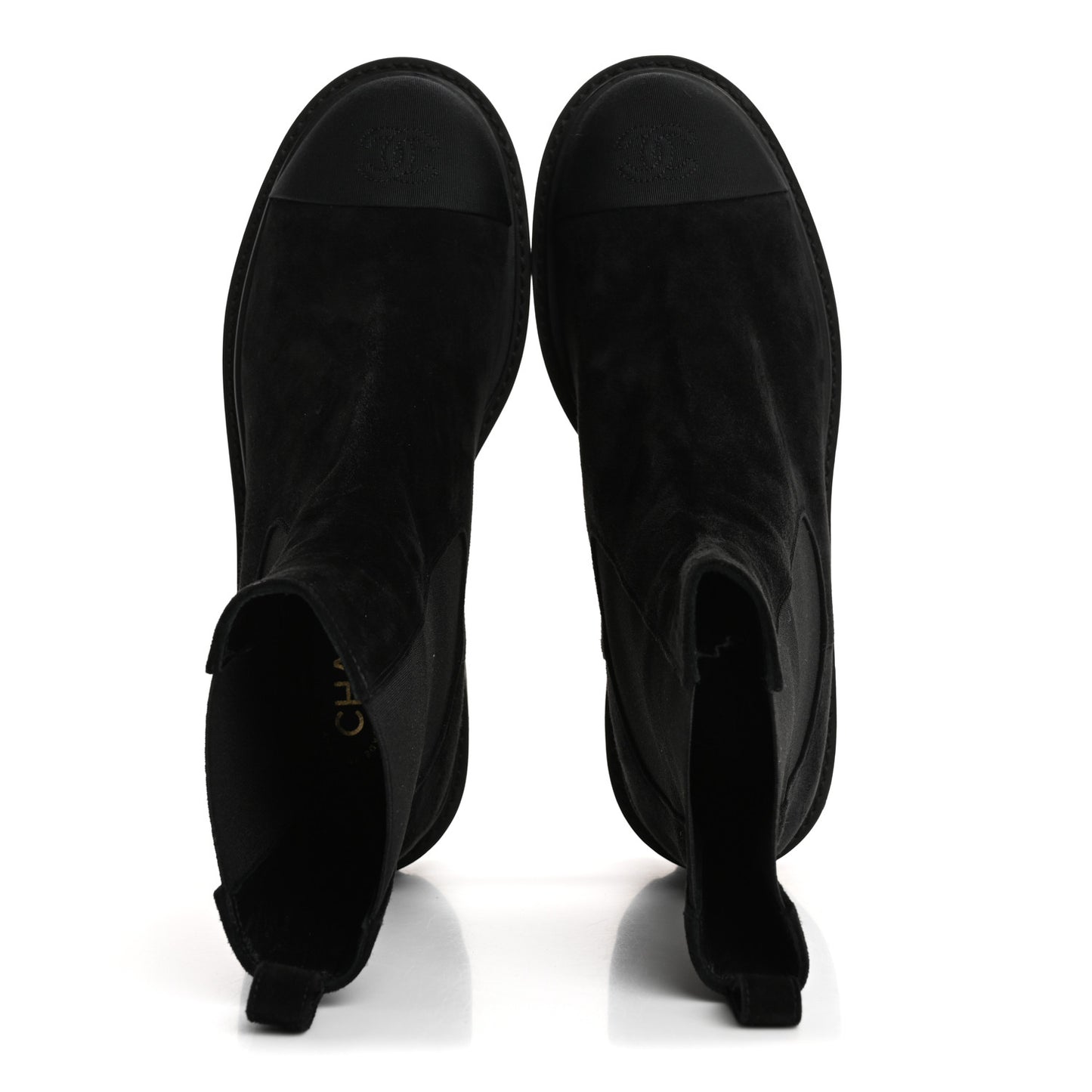 Suede Calfskin Grossgrain Cap Toe CC Ankle Boots 40 Black