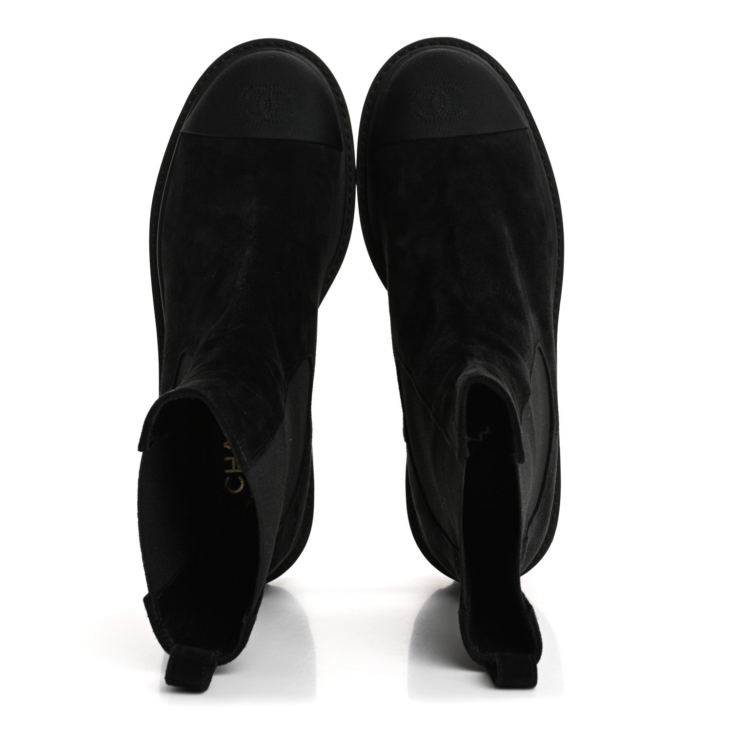 Chanel Suede Calfskin Grossgrain Cap Toe CC Ankle Boots 40 Black 2 of 15