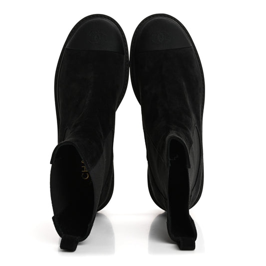 Suede Calfskin Grossgrain Cap Toe CC Ankle Boots 40 Black