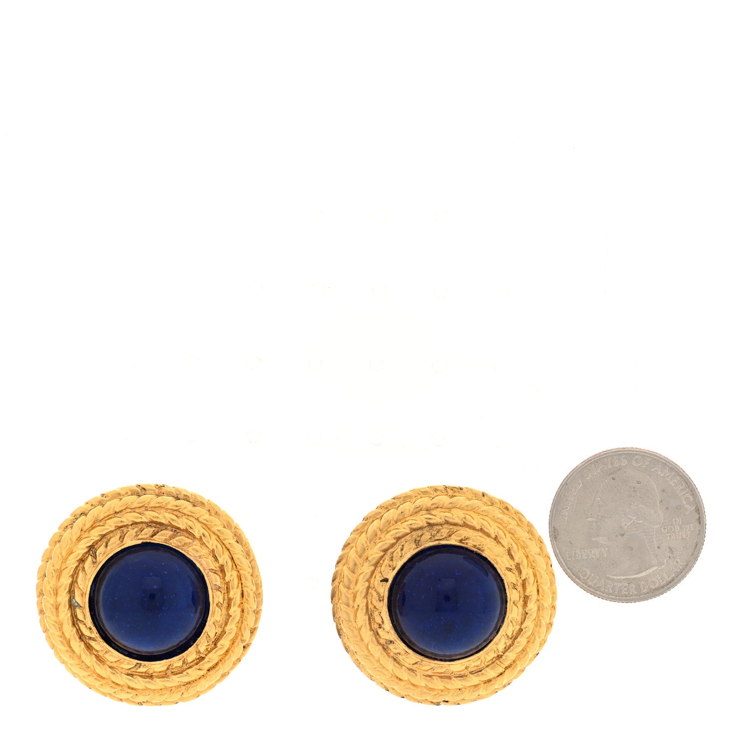Chanel Poured Glass CC Clip On Earrings Gold Blue 2 of 4