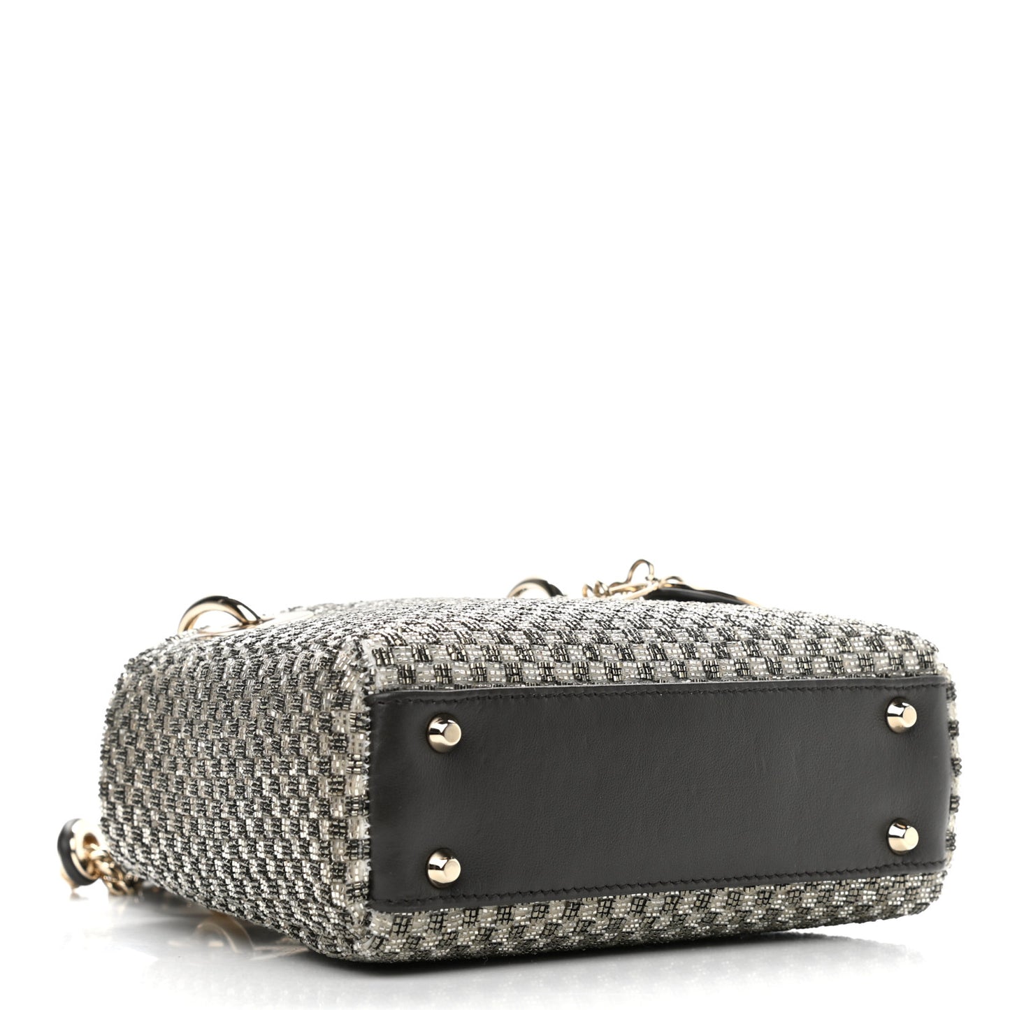 Calfskin Beaded Checkered Mini Lady Dior Grey White