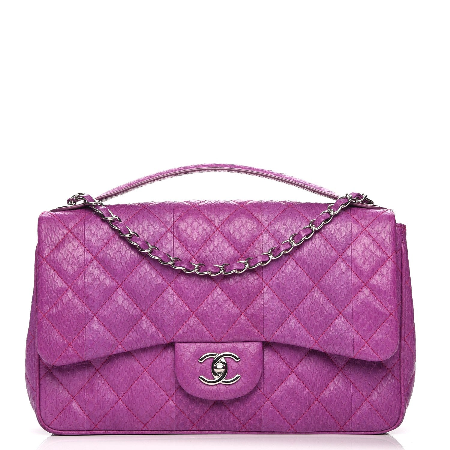 Chanel Elaphe Snakeskin Quilted Jumbo Easy Carry Flap Purple 1 of 8