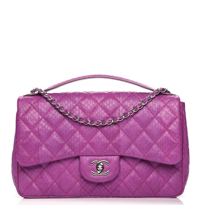 Chanel Elaphe Snakeskin Quilted Jumbo Easy Carry Flap Purple 1 of 8
