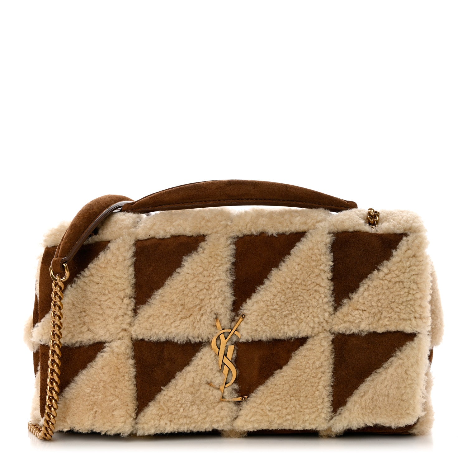 Saint Laurent Suede Shearling Patchwork Monogram Medium Jamie Brown Beige 1 of 10