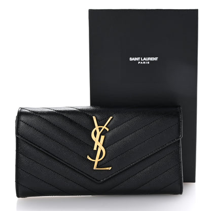 Saint Laurent Grain De Poudre Matelasse Chevron Monogram Flap Wallet Black 9 of 9
