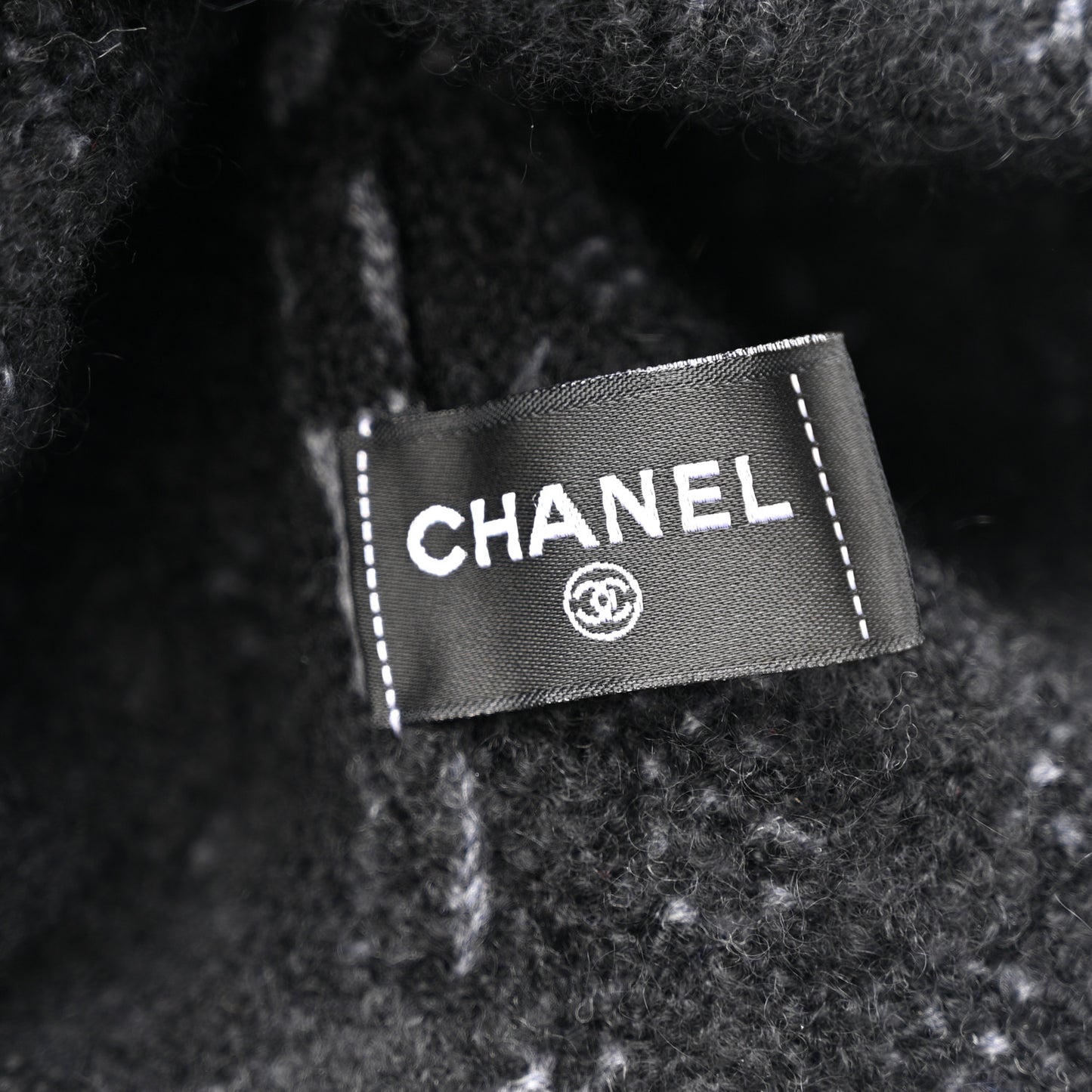 Cashmere Wool CC Beanie Hat Black Light Beige