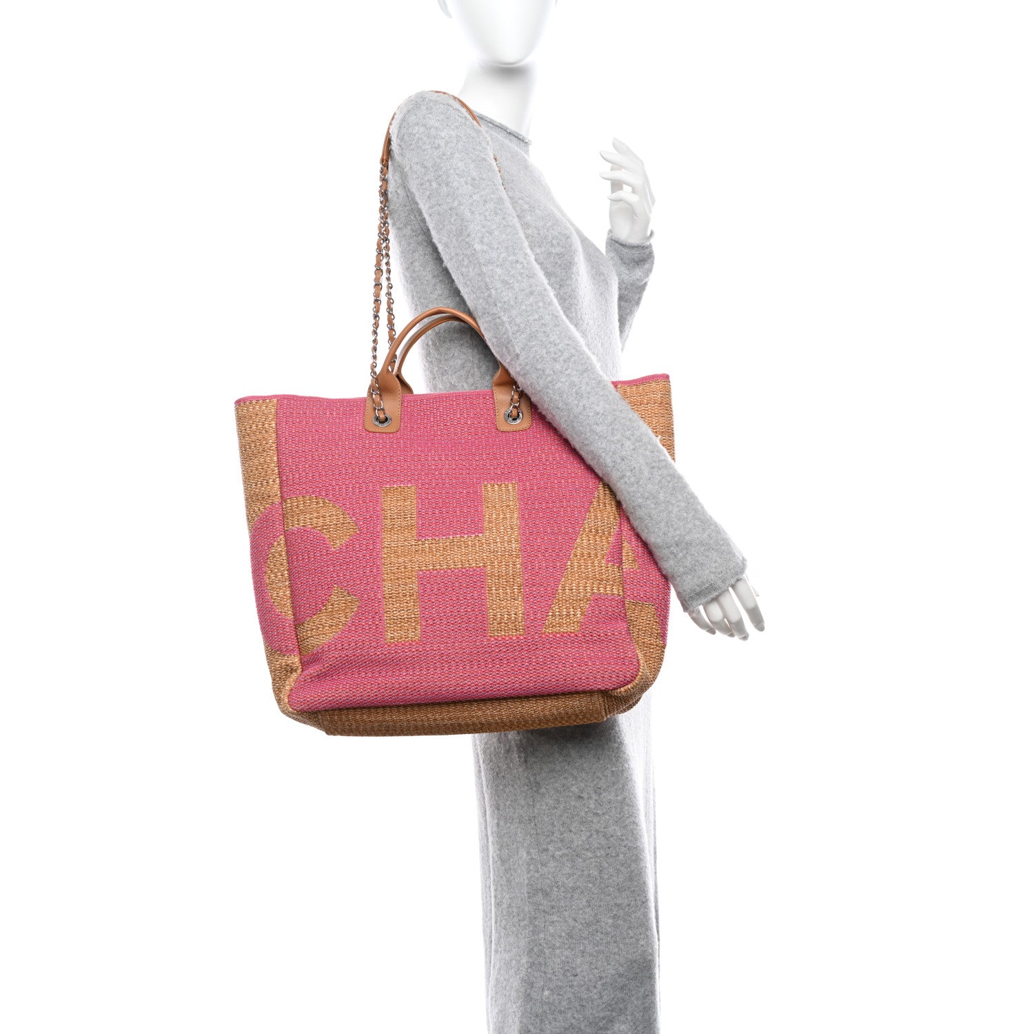 Chanel Mixed Fibers Large Shopping Bag Pink Beige 2 of 10