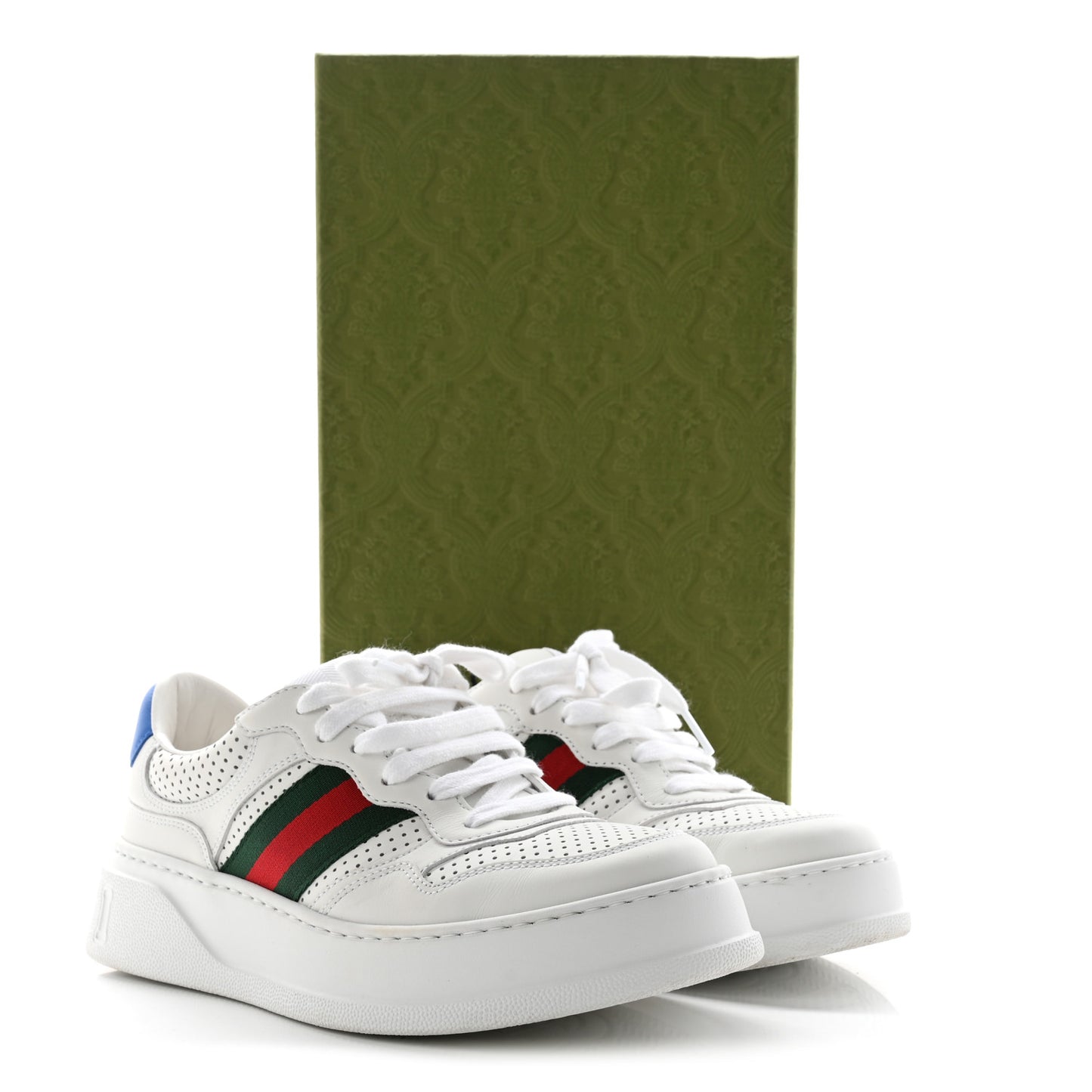 Calfskin Web Perforated Womens Platform 55mm Sneakers 38.5 White Bright Splash