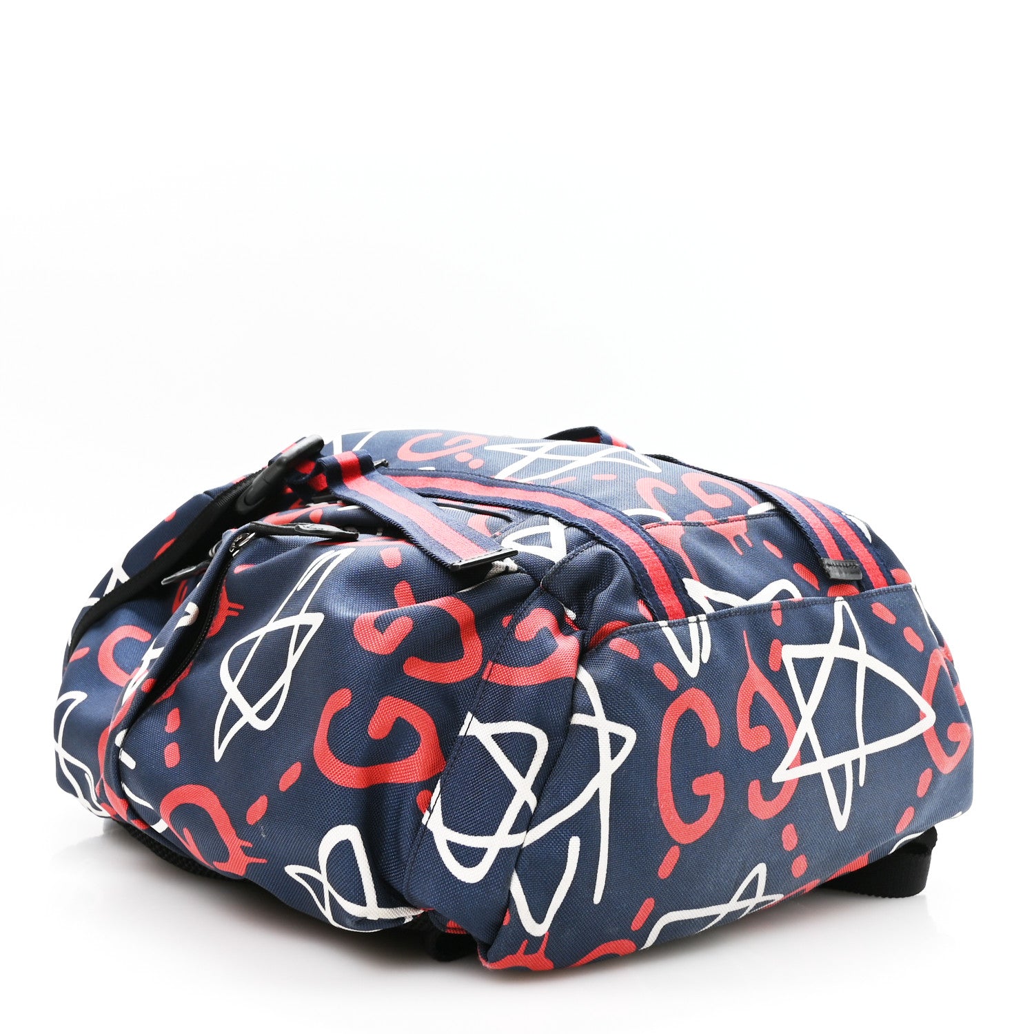 Gucci Techno Canvas GucciGhost Double Buckle Backpack Blue Agata