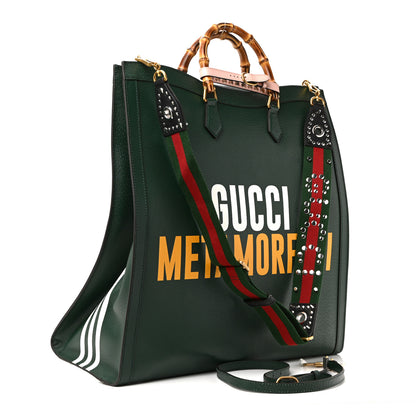 Gucci X Adidas Textured Dollar Calfskin Stripe Studded Maxi Diana Tote Bag Vintage Green Multicolor 5 of 43