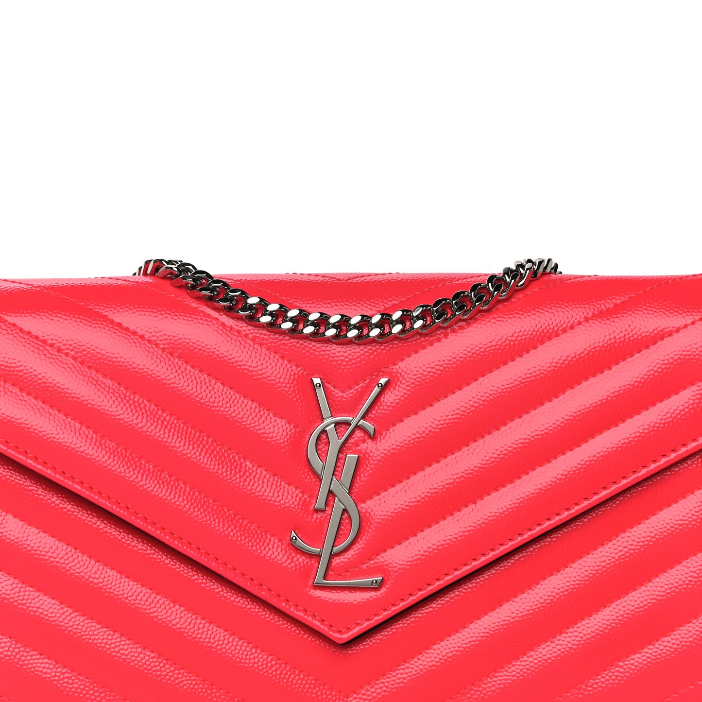 Patent Grain De Poudre Matelasse Chevron Monogram Chain Wallet Neon Pink