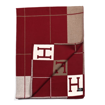 Hermes Wool Cashmere Avalon III Blanket Ecru Rouge H 2 of 3