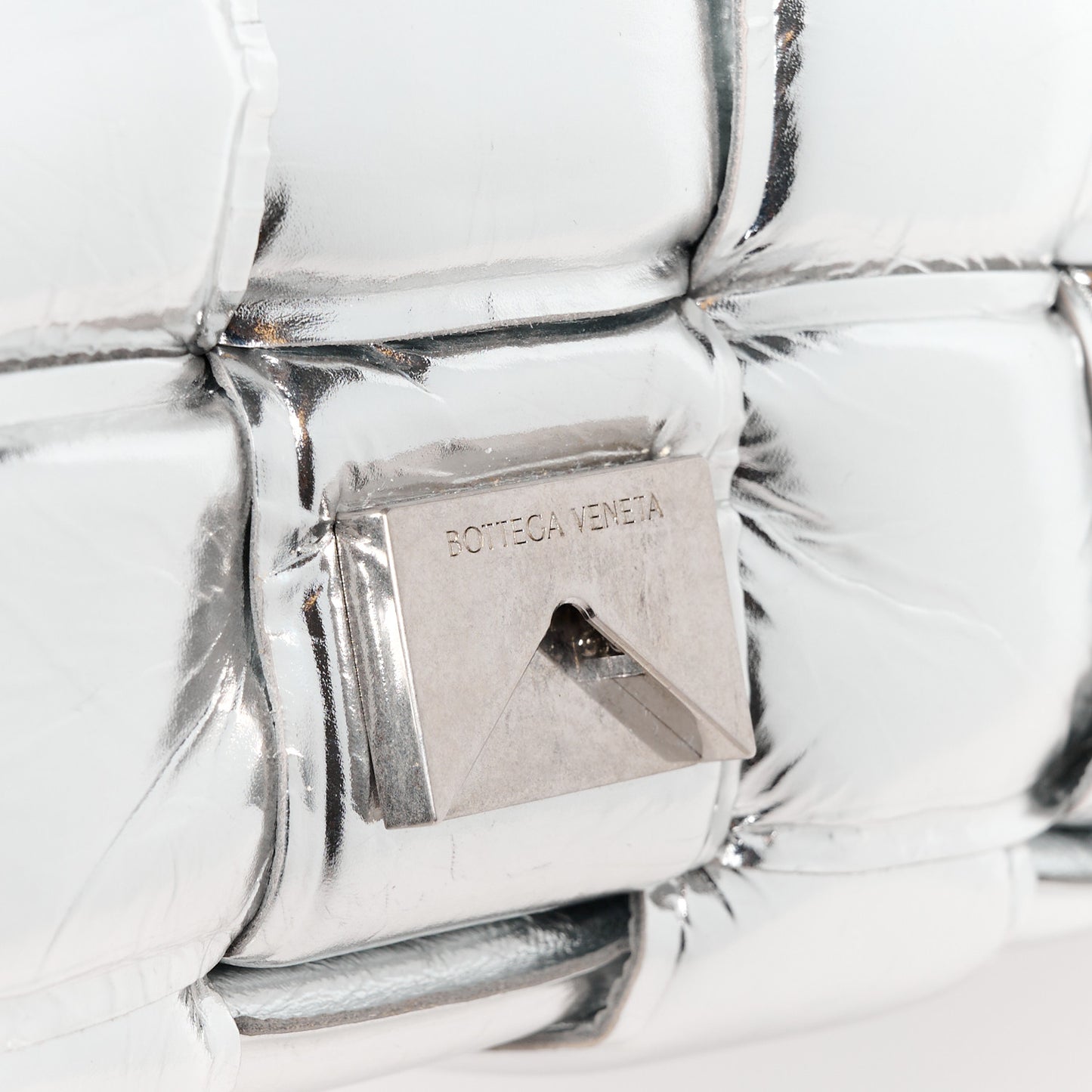 Metallic Lambskin Padded Cassette Crossbody Bag Silver