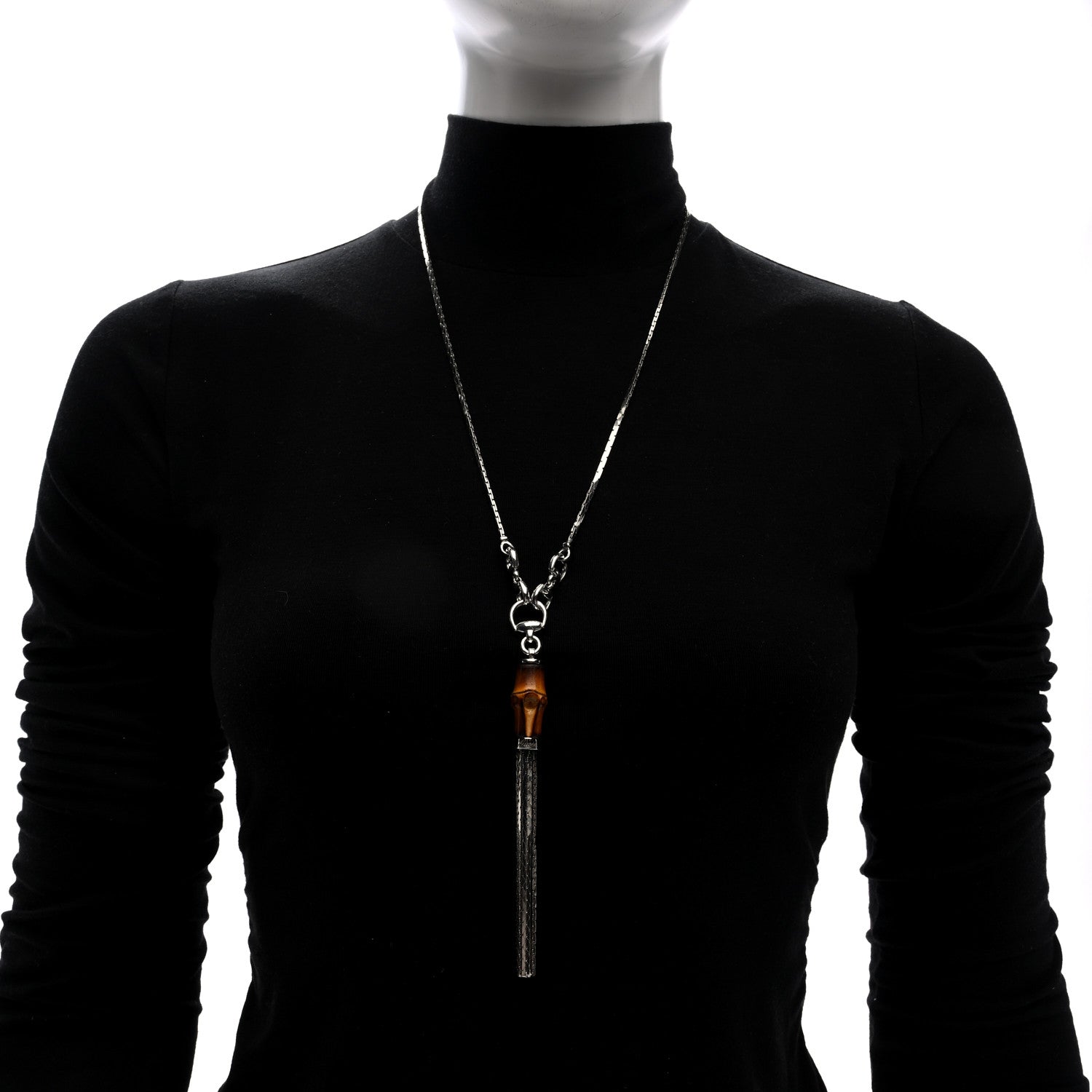 Gucci Sterling Silver Bamboo Long Tassel Necklace 2 of 5