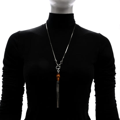 Gucci Sterling Silver Bamboo Long Tassel Necklace 2 of 5