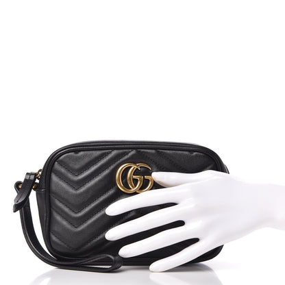 Gucci Calfskin Matelasse Mini GG Marmont Wrist Wallet Black 2 of 10