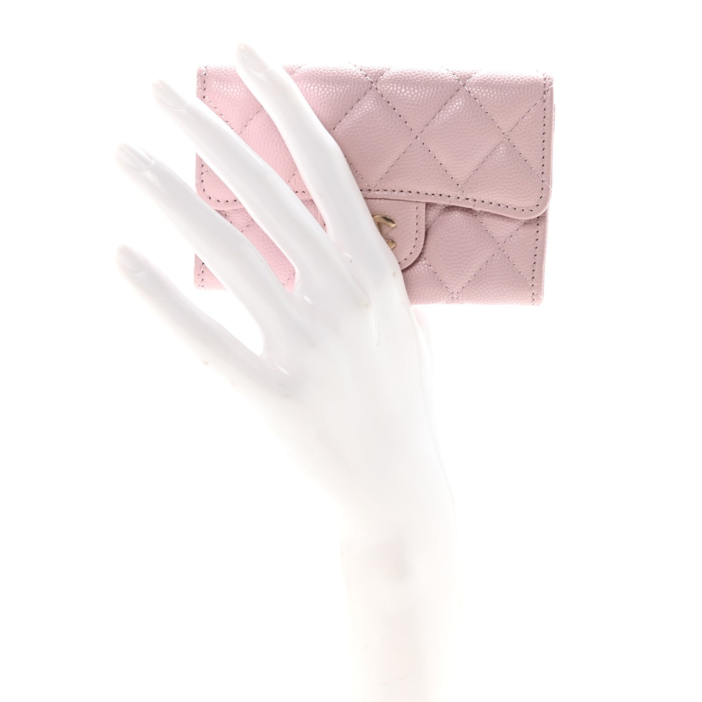Caviar Quilted Flap Card Holder Wallet Light Pink