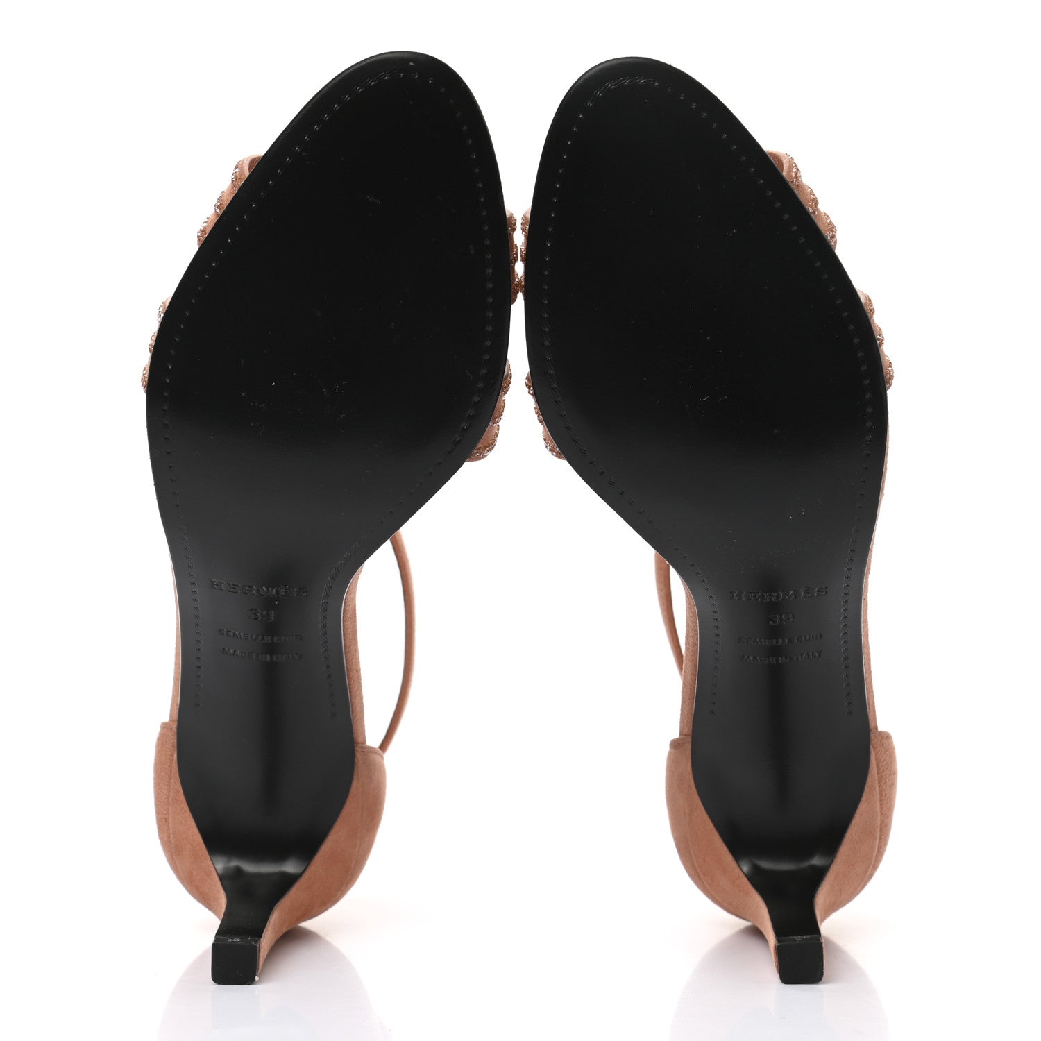 Hermes Suede Goatskin Crystal Premiere 70 Sandals 39 Rose Aube Nude 5 of 9